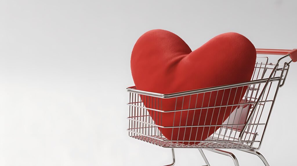 Heart in Shopping Cart Symbol of Love and Purchase
